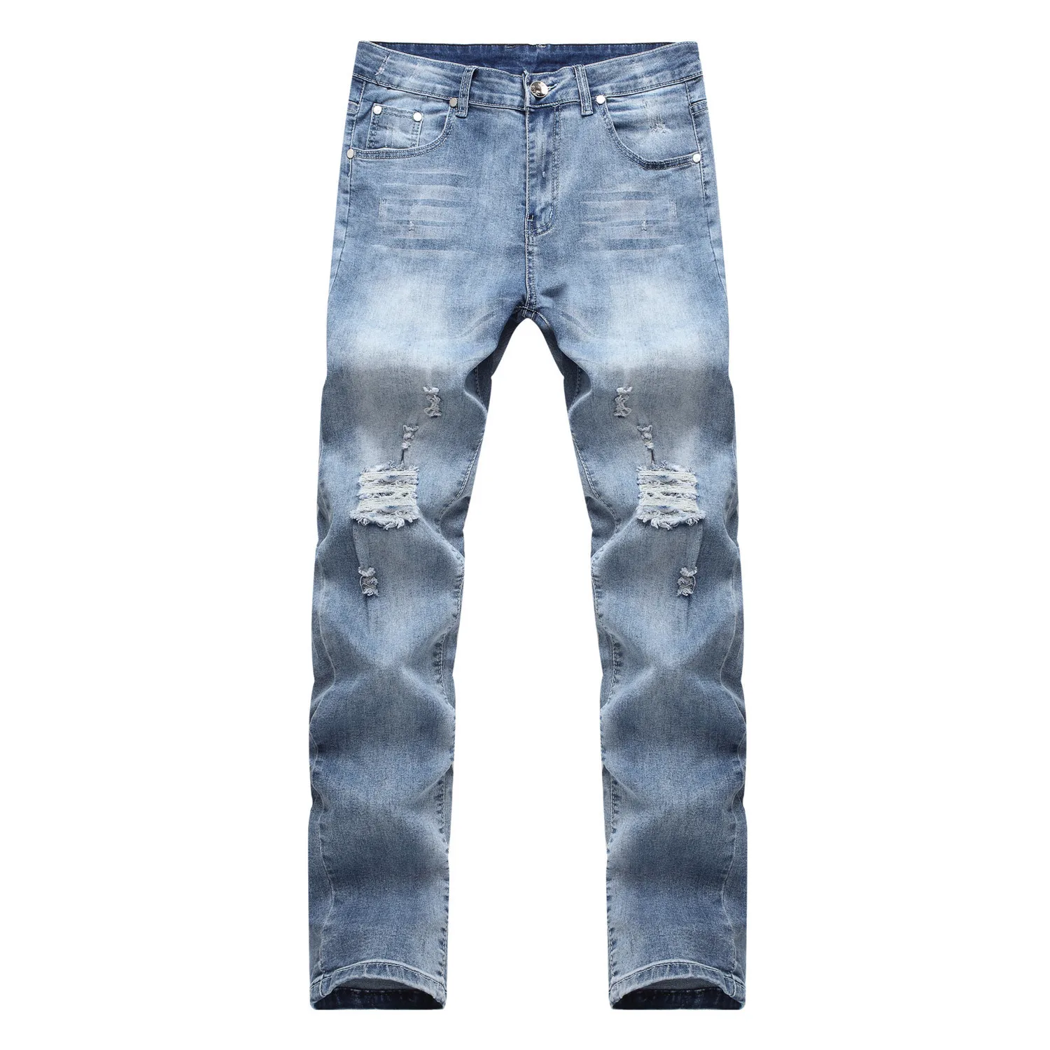 New High Elasticity Men's Ripped Slim Jeans Fashion Solid Mens Denim Pants