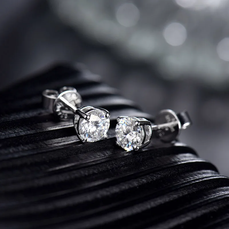 14k Mossanite серьги-гвоздики белого золота часы Natural, круглые серьги с муассанитом для Для женщин для помолвки, свадьбы, годовщины, хорошее ювелирное изделие