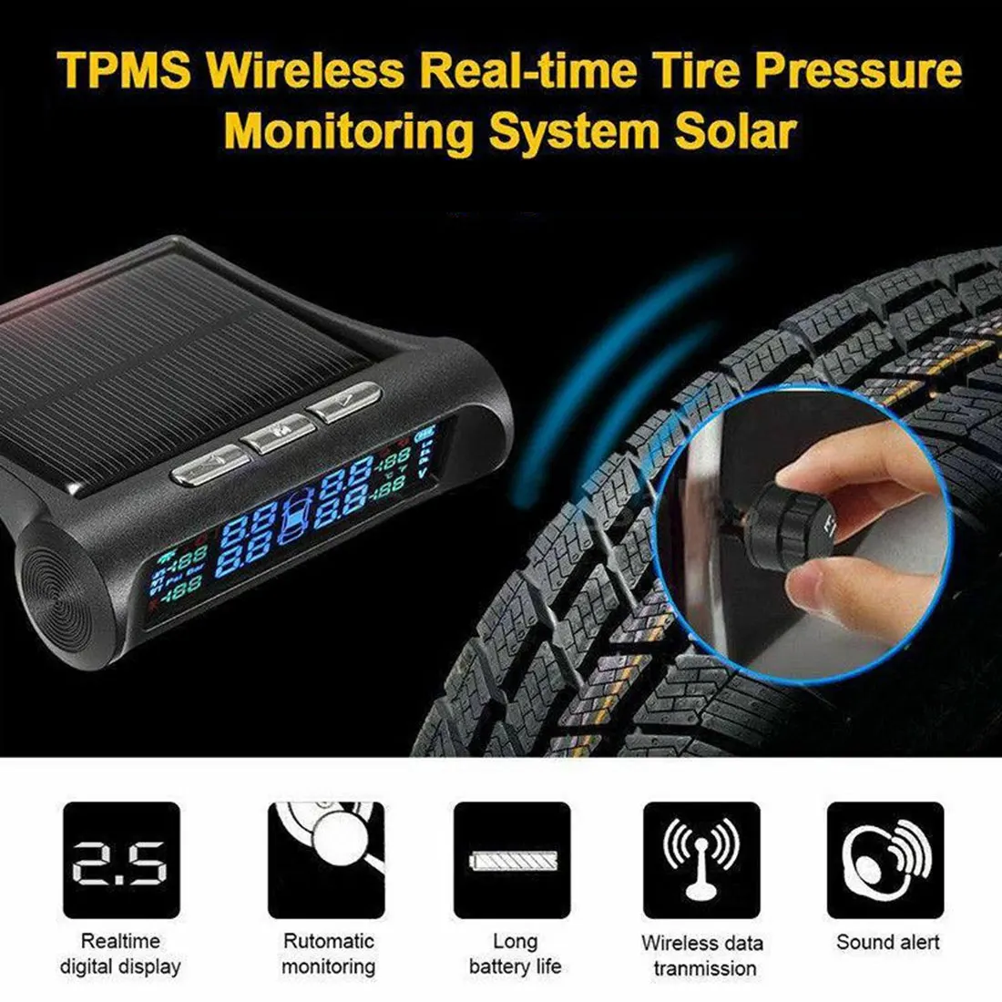 

Solar Power Auto Tire Pressure Monitoring SystemDigital TMPS LCD Display Smart USB Auto Sicherheit Alarm Reifendruck Sensor