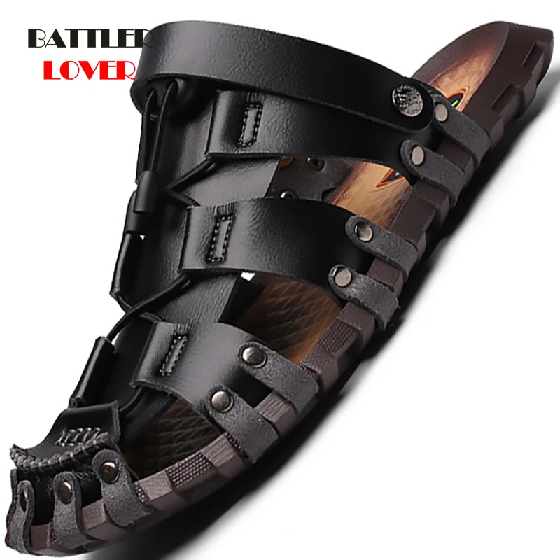 

Classic Men Sandals Summer Soft Genuine Leather Comfortable Shoes for Male Sandals Big Size Outdoor Homme Roman Sandalies