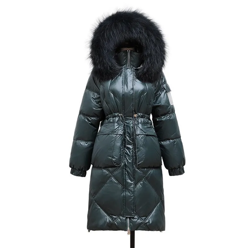 LUZUZI/Зимний Большой пуховик с капюшоном из натурального меха енота женский теплый