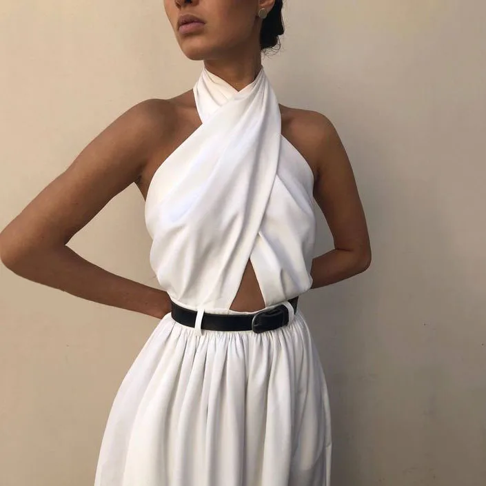 Женский богемный белый Макси-комбинезон с лямкой на шее Повседневные Вечерние