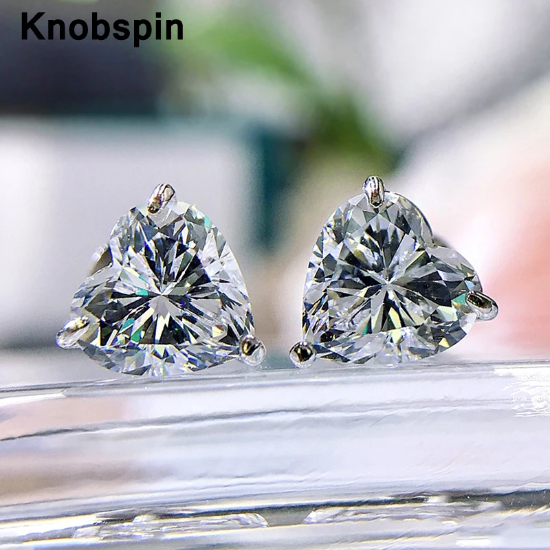

Knobspin S925 Sterling Silver Heart 7*7mm High Carbon Diamond Stud Earrings For Women Wedding Engagement Party Fine Jewelry Gift