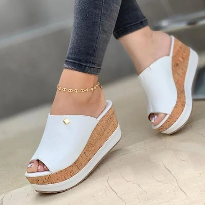 

2021 New Arrival Platform Slides Sandals Women High Heels Shoes Peep Toe Wedge Slippers Gliadiator Sandalias las mujeres WSH4011