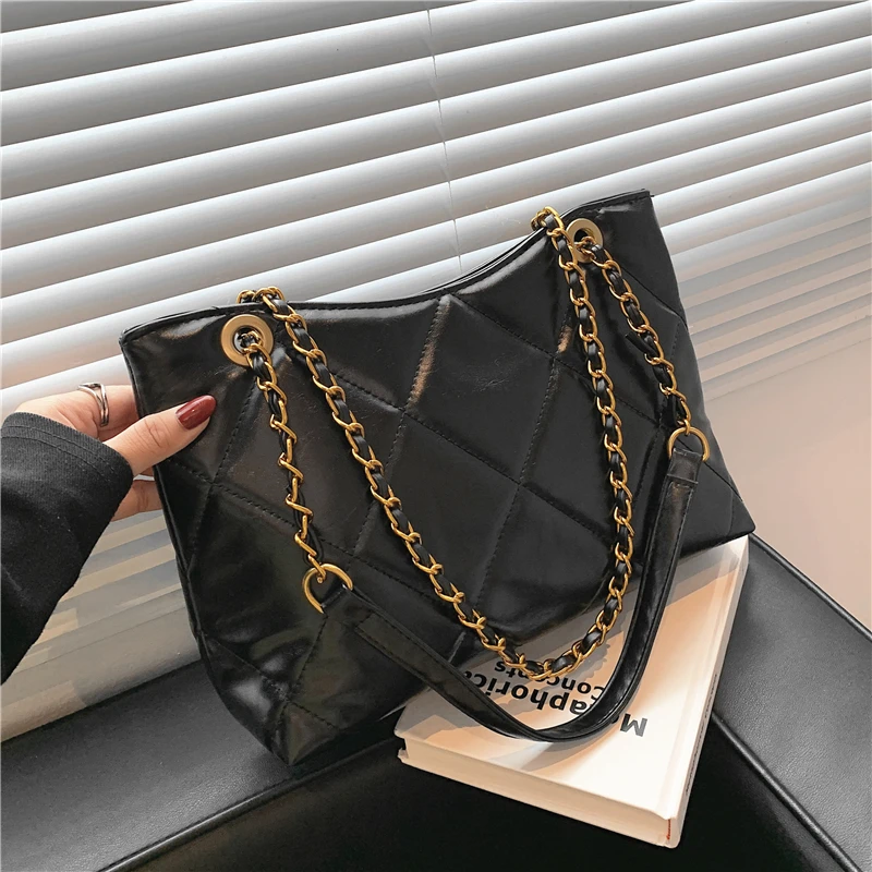 

Burminsa Vintage Quilted Chain Crossbody Shoulder Bags For Women Brand Designer Large Capacity Tote Ladies Purses And Handbags