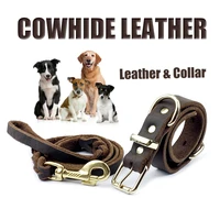 dog leash and collar set cowhide leather leash dog collar leather handmade durable puppy traction rope for dog accessories