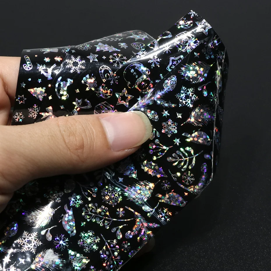 10pc Holographic Nail Art Transfer Foil Set Christmas Design Water Sticker Manicure Gel Wraps Adhesive Xmas Slider LAA21-2 | Красота и
