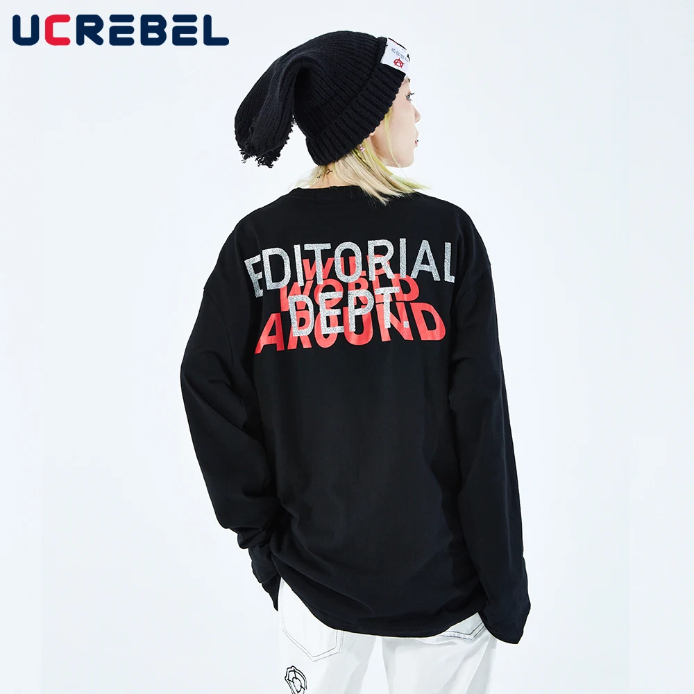 

Mickey Mouse Print Long Sleeve T-shirt Mens Autumn Casual Crew Neck Cotton Tee Streetwear Simple Loose Tshirt Men