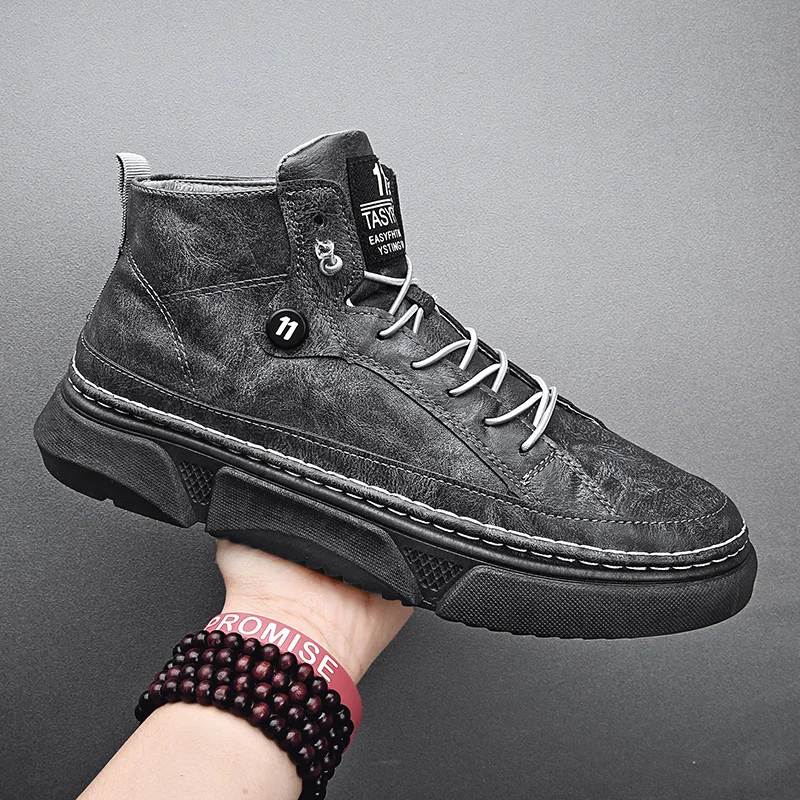 

Мужские высокие кроссовки, повседневная спортивная обувь в стиле ретро, кожа, на шнуровке, цвет черный, серый, хаки