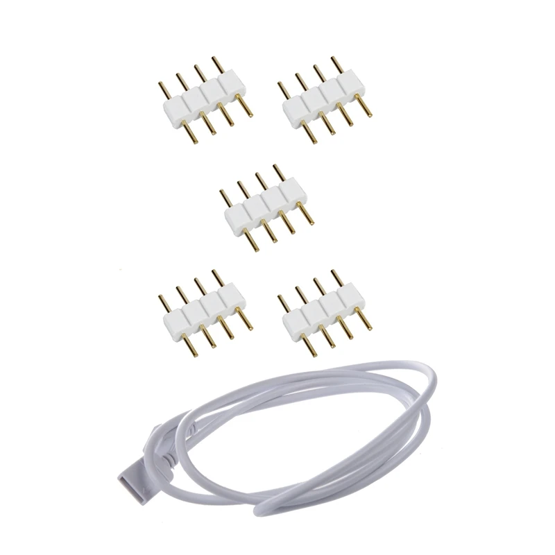 5 шт. штекерные 4 PIN RGB провода разъемы Белый светодиодный для полосок и 1x