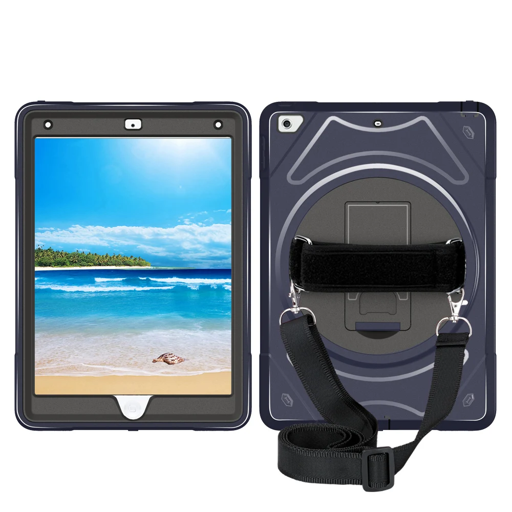 dark blue with strap Ударопрочный чехол для планшета для iPad Pro 12,9 дюйма, сверхпрочный защитный чехол, вращающийся на 360 градусов, подставка, плечевой ремень MTL02 - Цвет: dark blue with strap