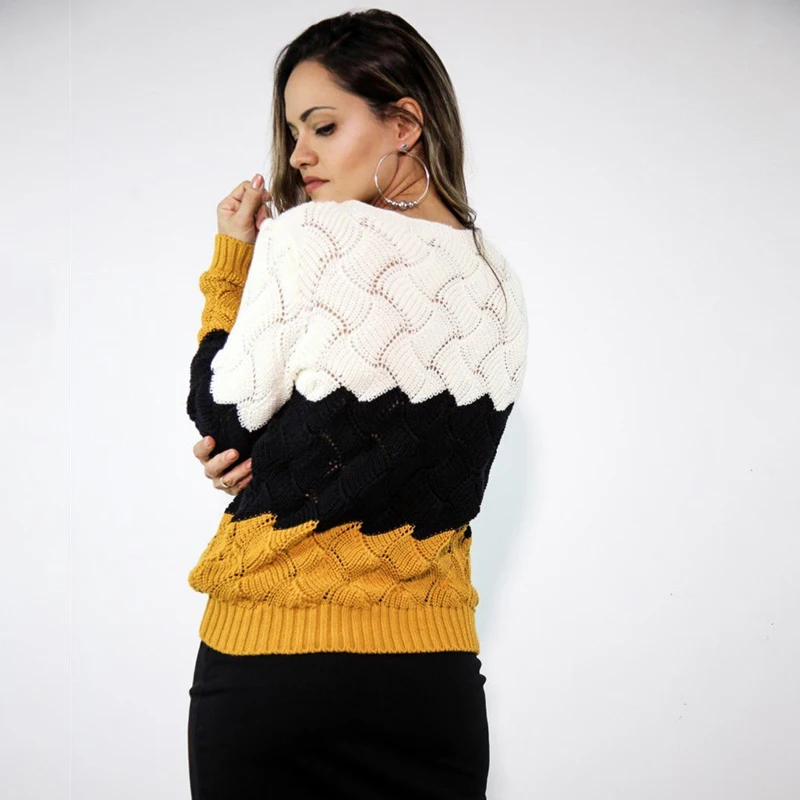 ZOGAA 2019 Women Winter Long Sleeve Crewneck Knitted Pullover Sweater Vintage Splice Autumn Ladies Jumper Mit Streifen | Женская одежда