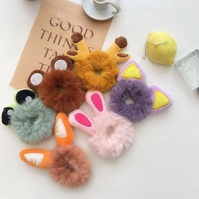 Зимняя эластичная резинка для волос с милым медведем из искусственного меха