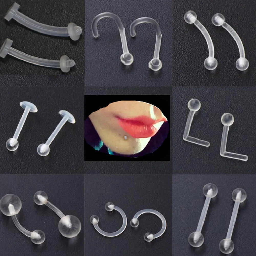Кольца гвоздики Bioflex гибкие акриловые прозрачные для носа 5 шт./лот фиксатор