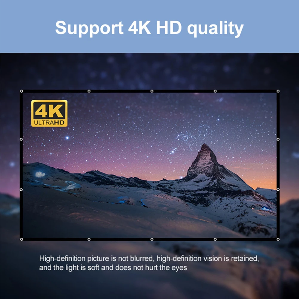 

84/100/120/150inch 3D HD Projector Screen 16:9 Anti-Crease Projection Movies Screen For Home Outdoor With Pack Hooks