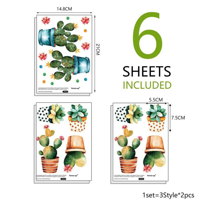 

Nordic Succulent Potted Plants Creative Wall Stickers for Kids Room Bedroom Decor Washstand Waterproof Stickers Cartoon Mural