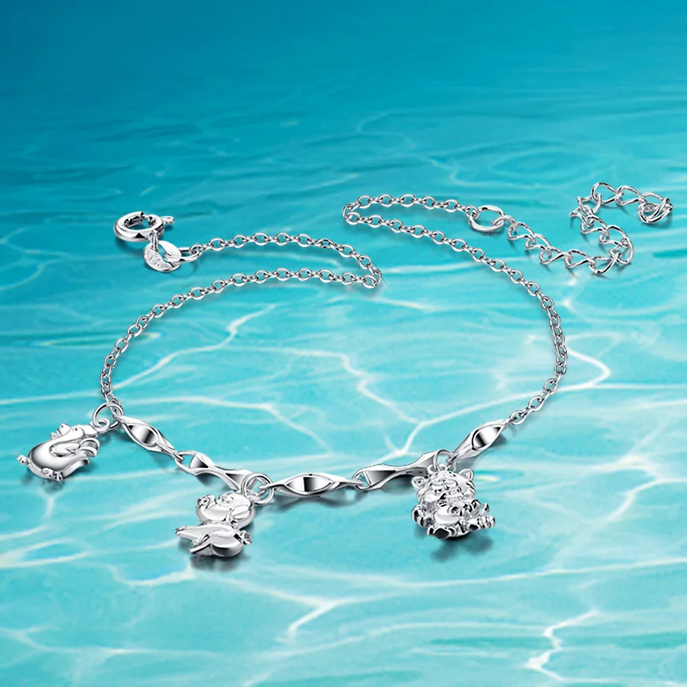 Браслеты на ногу женские из серебра 925 пробы анклеты цепочки с кулоном в виде