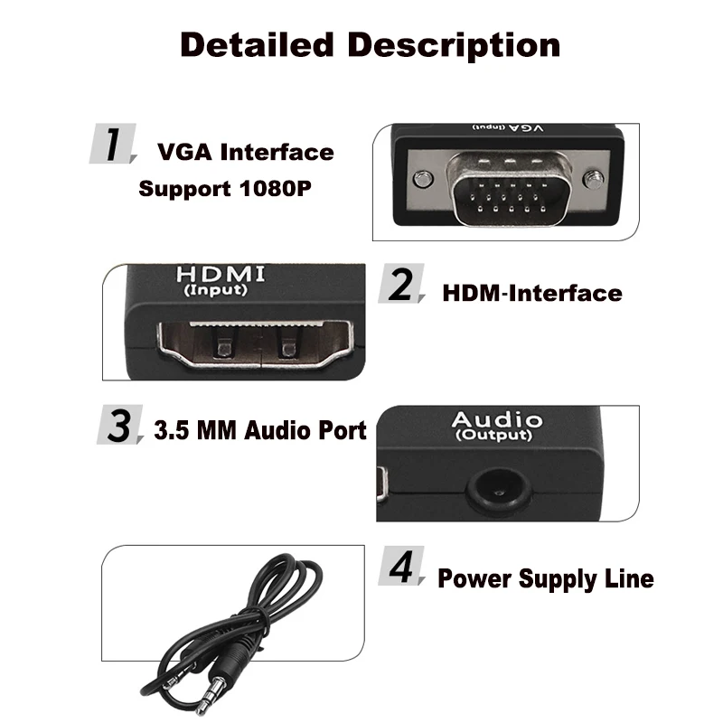 INGELON 1080P HDMI-совместимый Женский адаптер-Переходник VGA с 3 5 мм стерео аудио кабелем