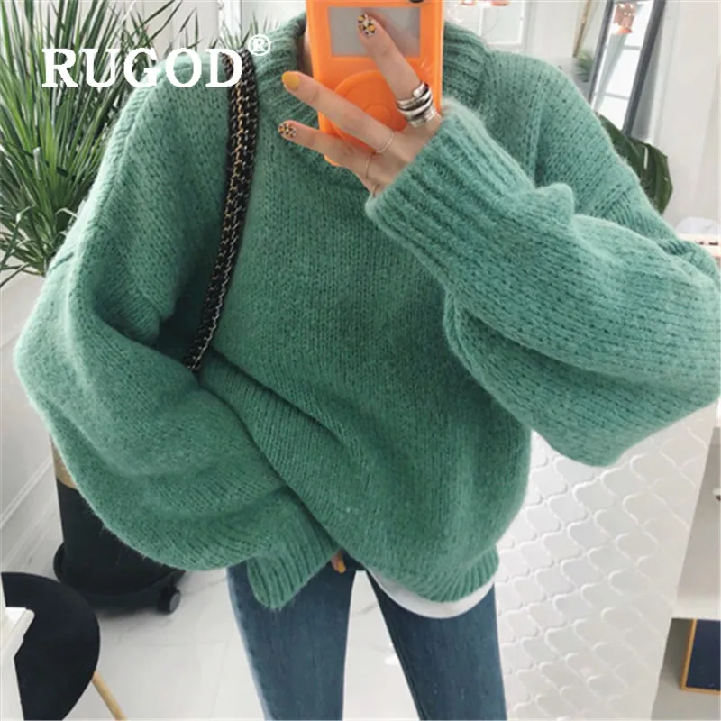 RUGOD Knitted Long Sweater Solid Warm Jumper Knitwear Mohair Pullover Plus Size Korean Style Winter Tops For Women Fall 2019 | Женская