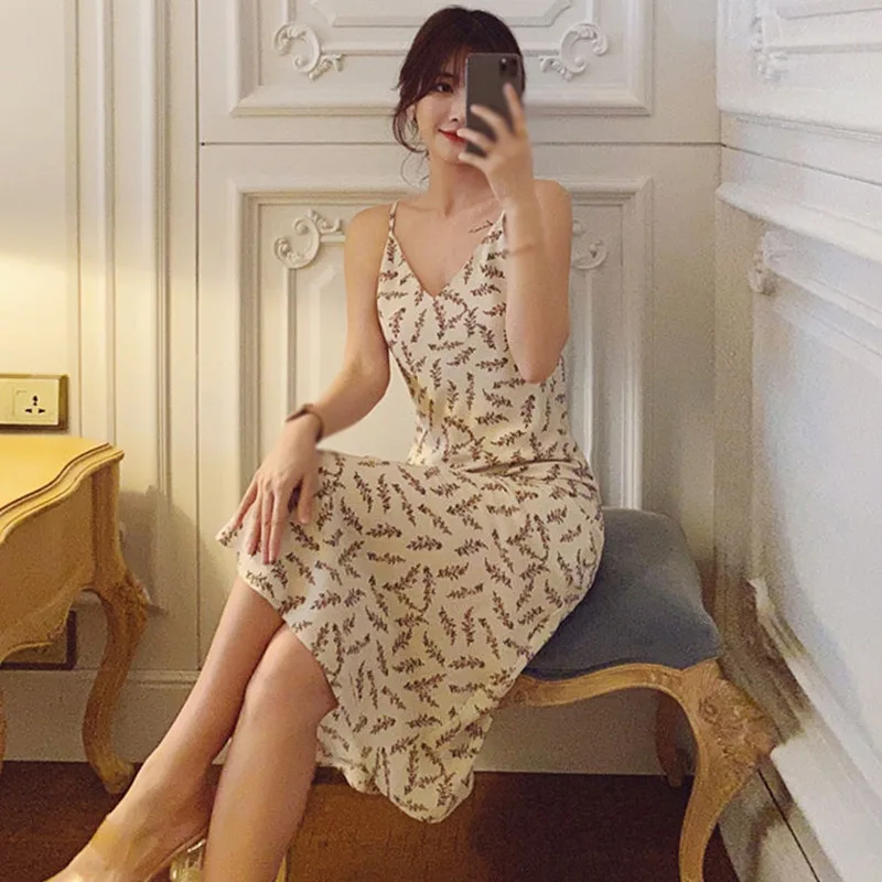 

Summer Women Temperament Slim Mid-Calf Dress All-Match Casual Dresses