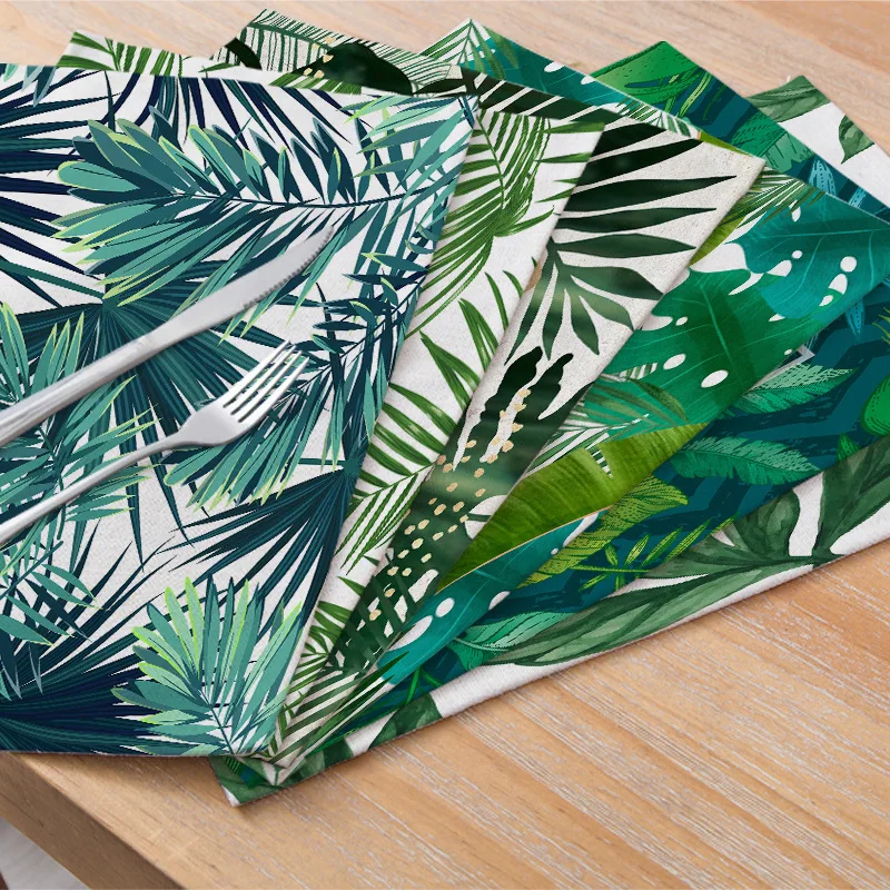 

Fuwatacchi Palm Leaf Print Placemat For Dining Table Green Leaves Photo Mats Cup Coaster Home Restaurant Decor Tableware Napkins