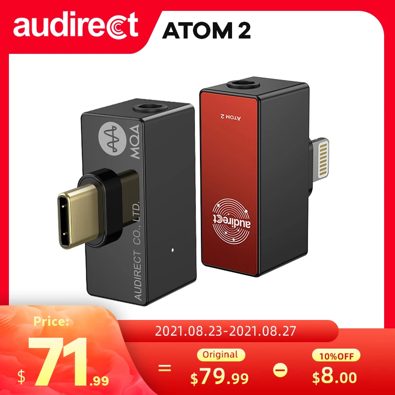 Портативный усилитель Hilidac Audirect Atom2 MQA HiFi USB DAC/AMP ES9281AC DSD512 32 бит/768 кГц Type C/ Lightning Atom