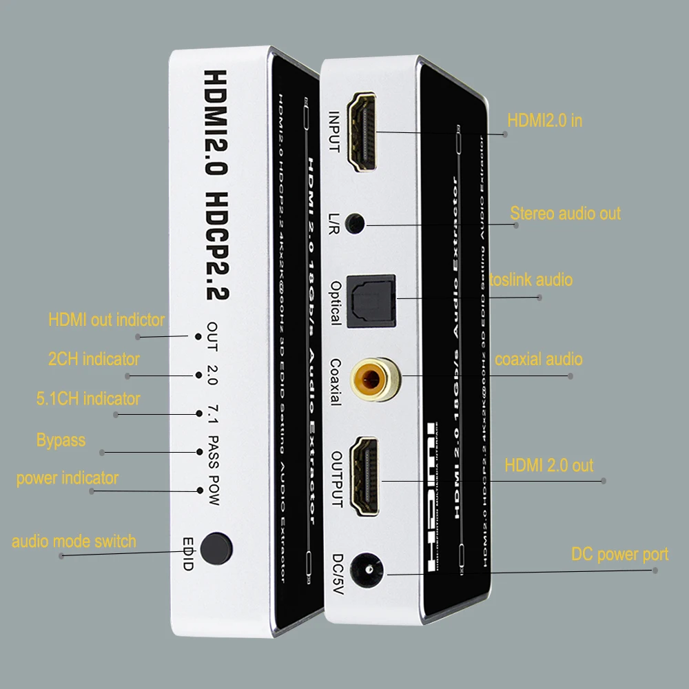 HDMI 2,0 аудио экстрактор 7.1Ch 4K 60Hz HDMI коммутатор аудио сплиттер 1X1 HDMI 5.1Ch аудио экстрактор сепаратор HDMI toslink аудио
