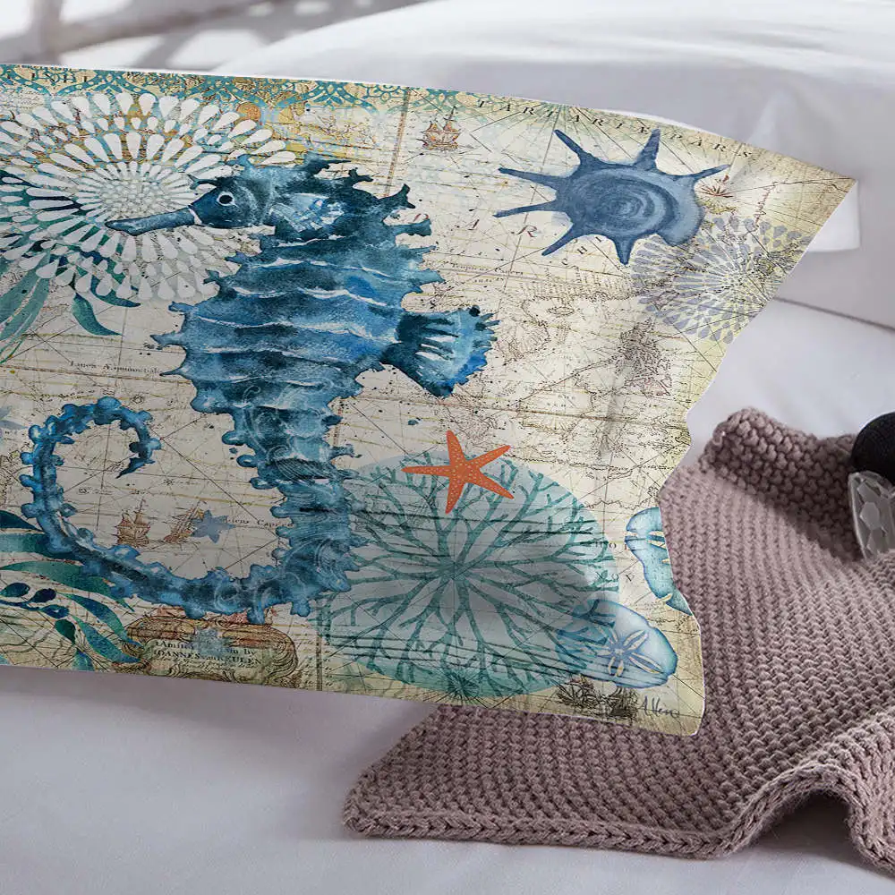 

New Products Home Textile Sea Animal Seahorse Bedding Sets US Queen King Size Duvet Cover Set