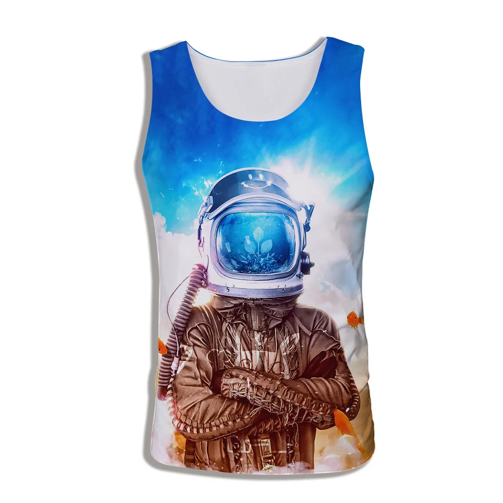 Новинка 2019 мужской жилет с 3d принтом космонавта майка без рукавов для фитнеса