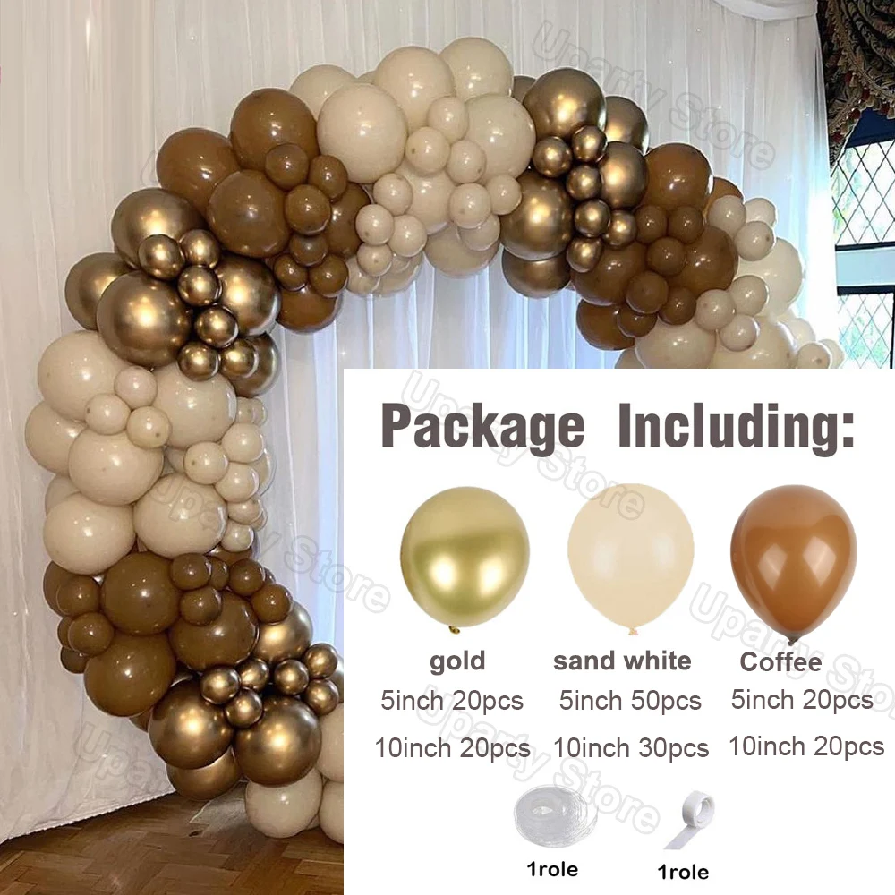 Kit de guirnalda para arco de Globos Retro, decoraci&oacute;n para fiesta de cumplea&ntilde;os, Baby Shower, boda, Globos para ni&ntilde;os, marr&oacute;n, blanco, arena y oro-1