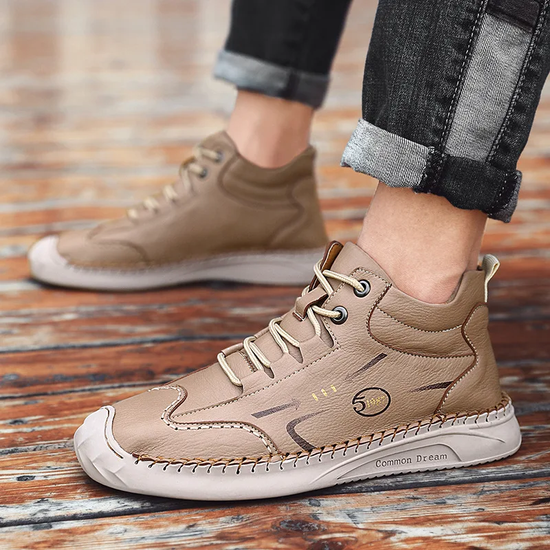 Мужские ботинки из коровьего спилка черные повседневные мотоциклетные