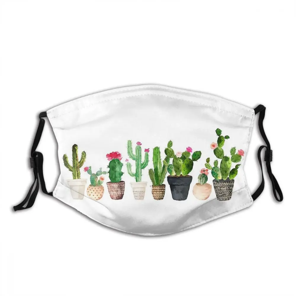 

Cactus Succulent Flower Non Disposable Mouth Face Mask with Filters Windproof Dust Proof Winter Protection Cover Respirator