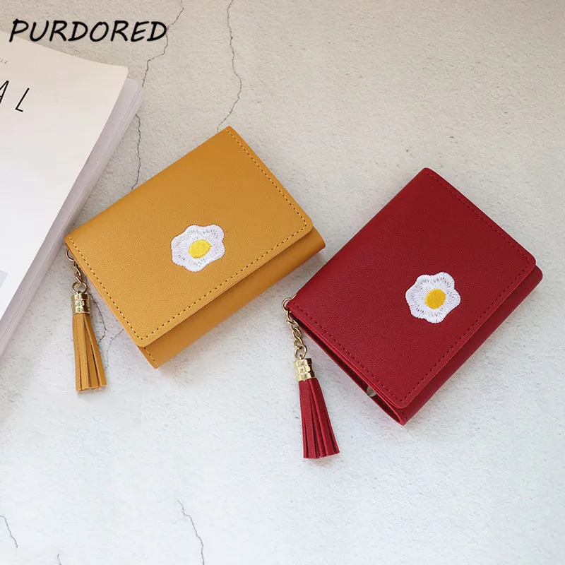 

PURDORED 1 Pc Women Cartoon Short Wallet Leather Fried Egg Cute Wallets Purse Card Holder Lady Female Fashion Short Coin Purse
