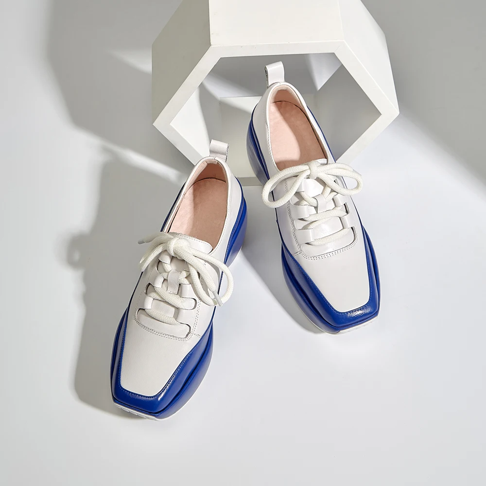 Женская обувь весна лето 2021 Модные туфли из натуральной кожи со шнуровкой