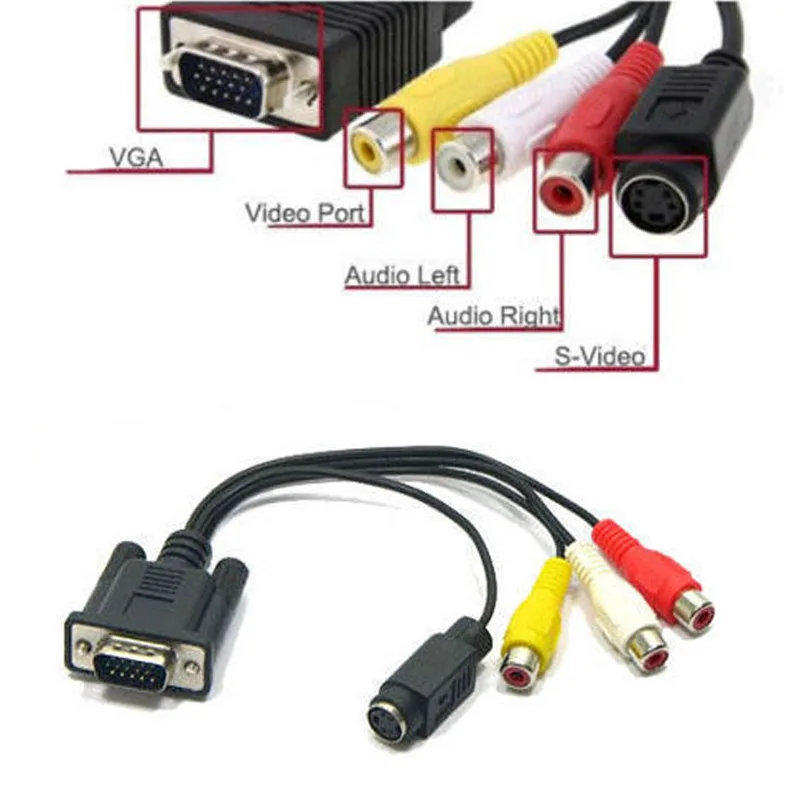 Переходник VGA SVGA-S-Video 3 RCA AV для кабеля ТВ-выхода конвертер ПК ноутбука планшетов |