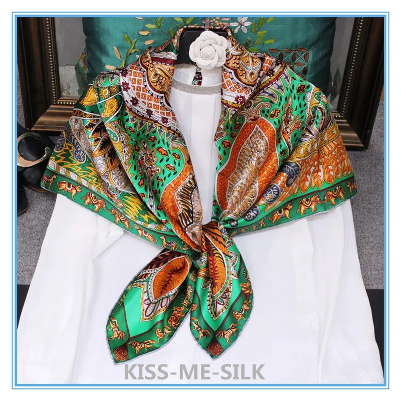 

KMS Jun Fei Garden silk hand-rolled large square scarf mulberry-silk scarf shawl for Girl Lady Women 106*106CM/60G