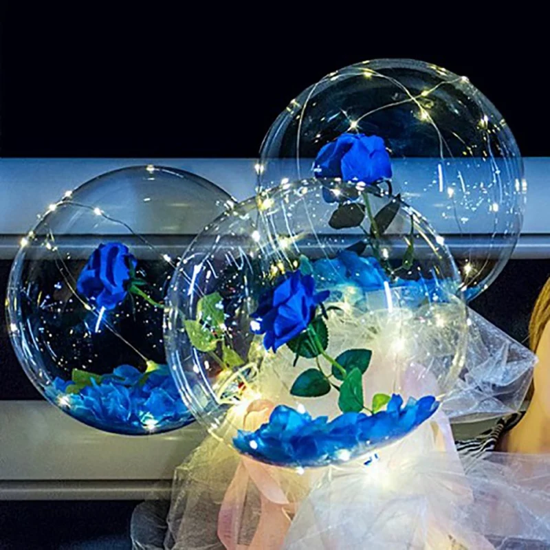 

2021 Valentine's Day Party Wedding Decoration LED Rose Bobball Luminous Web Celebrity Bouquet Balloon Night Market Stall Bobball