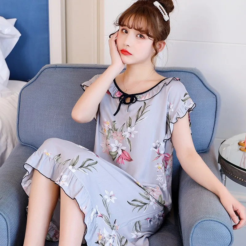 Халат-кимоно Женский хлопковый с цветочным принтом ночнушка для сна