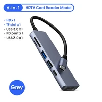 6 in 1 usb 3 0 type c hub to hdmi compatible 4k100w power delivery usb tf sd adapter 5gbps laptop docking station for macbook