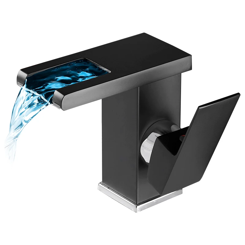 

LED Waterfall Style Color-Changing Faucet Bathroom Basin Faucet Wash Sink Mixer Tap Faucet Solid Brass Water Power Basin Tap