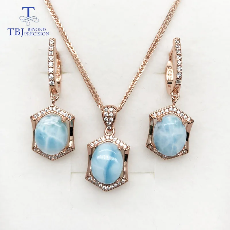 Натуральный Овальный драгоценный камень 8*10 мм, ювелирный набор Larimar, серебро 925 пробы, серьги и кулон, хорошее ювелирное изделие для девушек, Подарок на годовщину