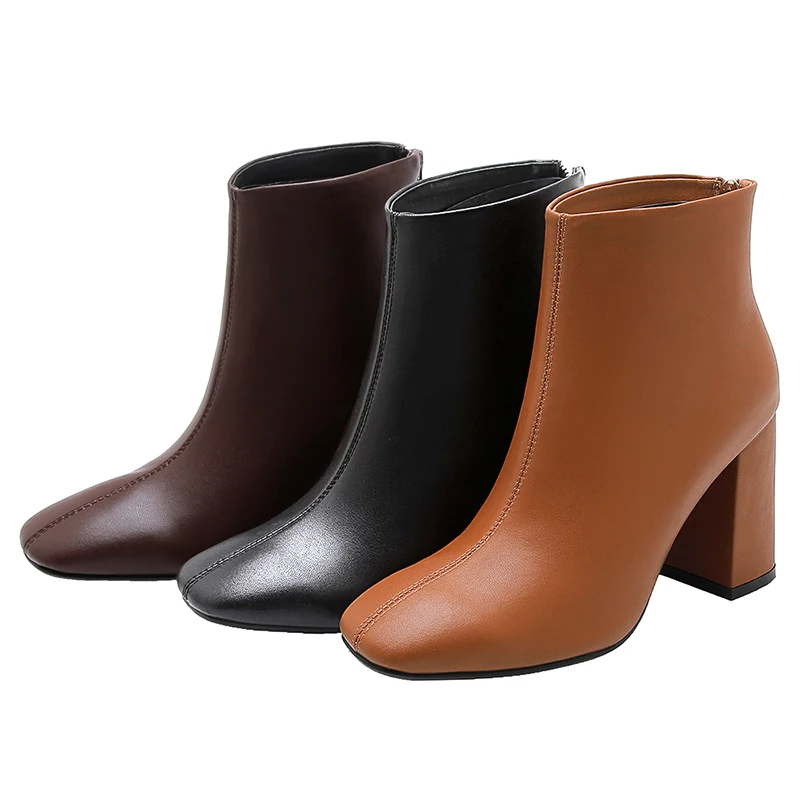 Женские ботильоны из пу кожи на высоком каблуке с квадратным носком|Женские