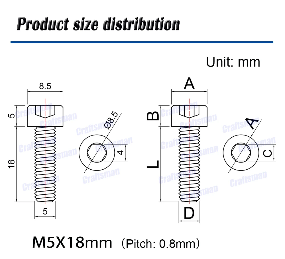 Титановый болт Craftsman M5 x 10, 12, 16, 18, 20, 25, 30, 35, 40, 45, 50, 60 мм, шестигранный ключ, клеймо головка, болт Ti, винт для руля велосипеда, подседельный штырь