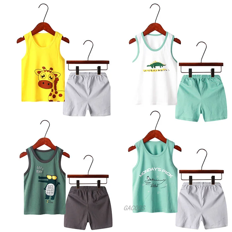 

New Boys Girls Clothes Summer Vest Pants Pajamas Set Children's Clothing Sleepwear Cotton Pyjamas Kids 90-140cm Pijamas Infantil