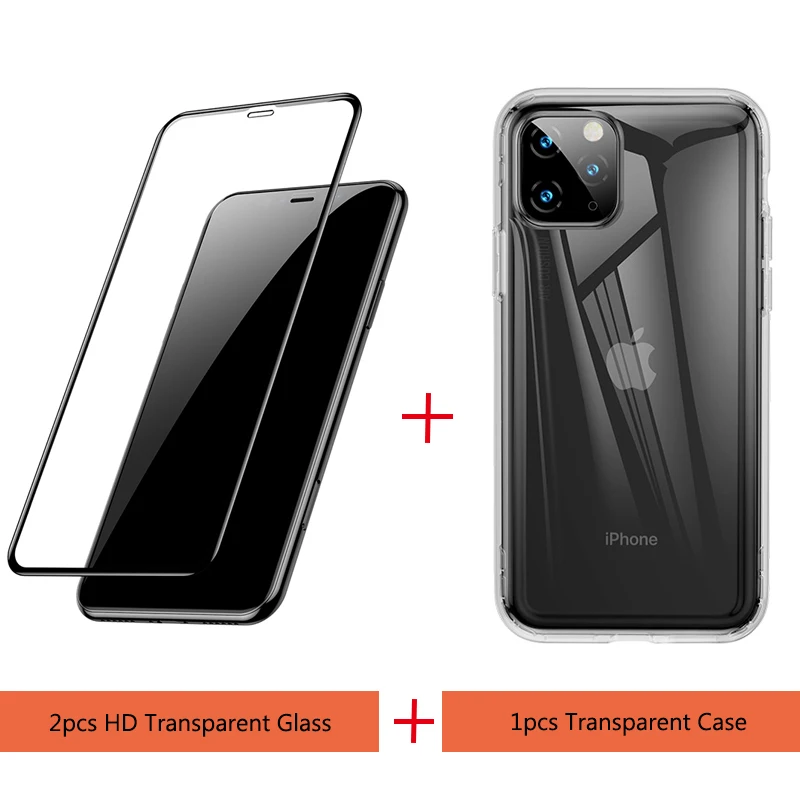 Baseus 0,3 мм Полное покрытие экрана протектор для iPhone 11 Pro Max Защитная пленка Закаленное стекло для iPhone 11 Pro Max 2 шт - Цвет: Transparent case