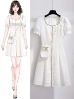 white square collared little fragrance dress summer 2021 new womens dress plus size ruched dress ruffles square collar