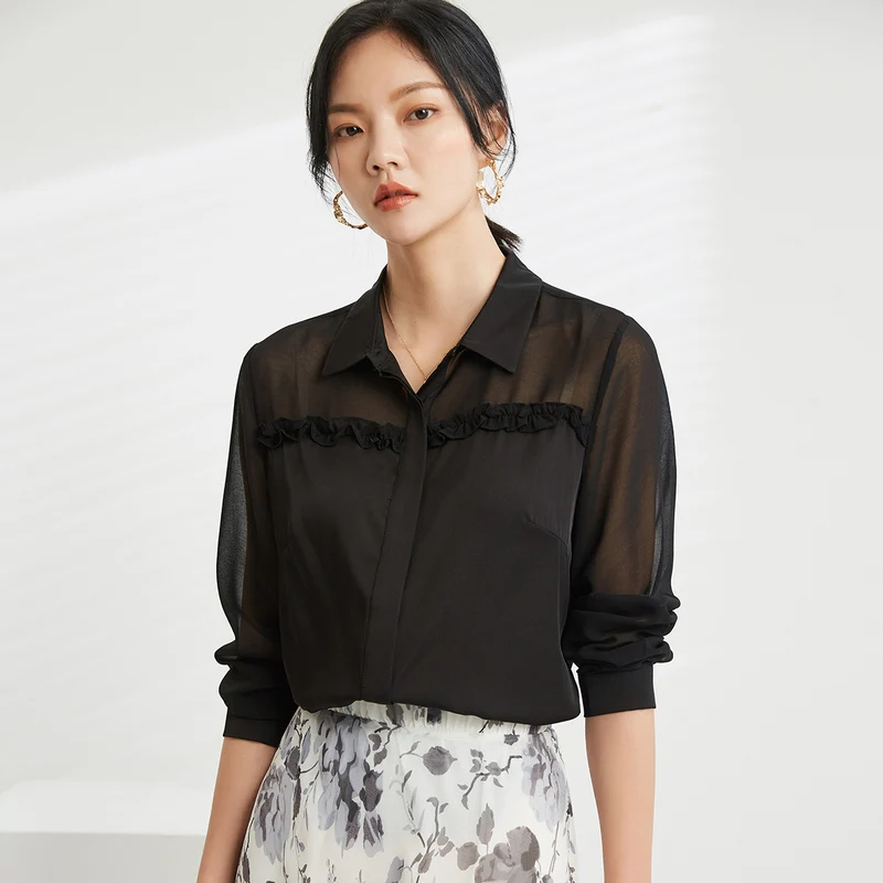 

Женская прозрачная рубашка Jinju, белая однотонная рубашка из шелка тутового шелкопряда с вырезами на плечах, весна-лето 2019