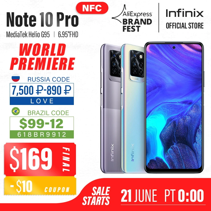  Смартфон Infinix Note 10 Pro, NFC, 33 Вт, 8 ядерный Helio G95, 6,95 дюйма, 90 Гц 