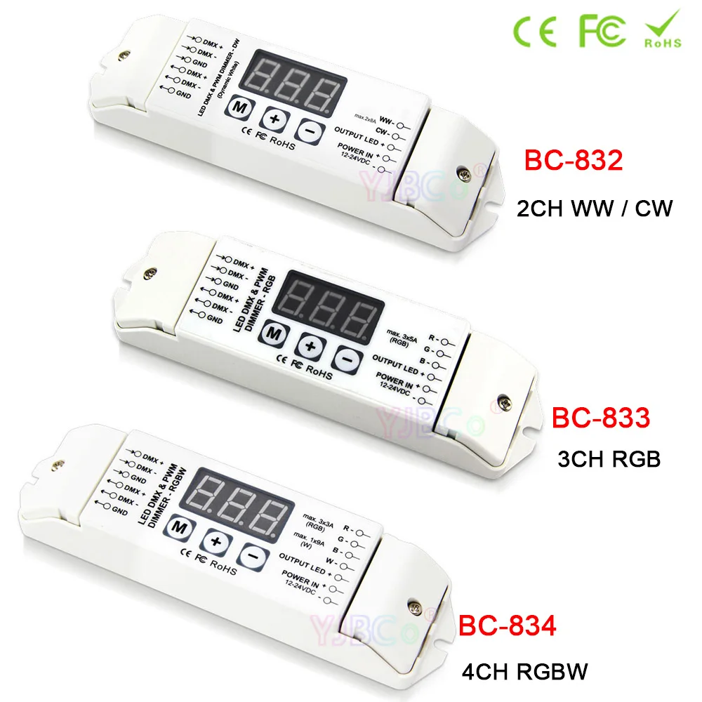 

DC 12V 24V WW/CW/RGB/RGBW DMX512 LED Strip Tape Controller 2CH 3CH 4CH Constant Voltage PWM DMX Decoder lamp Light bar Dimmer