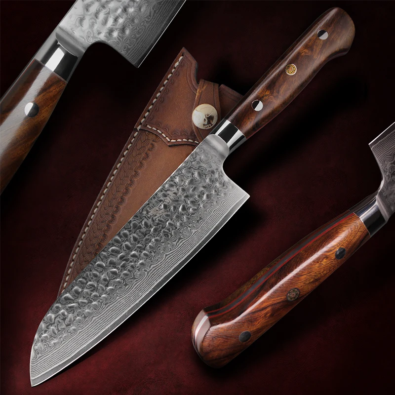 FZIZUO 7 2 &quotПолный нож Tang VG10 из дамасской стали Santoku Профессиональные Кухонные ножи